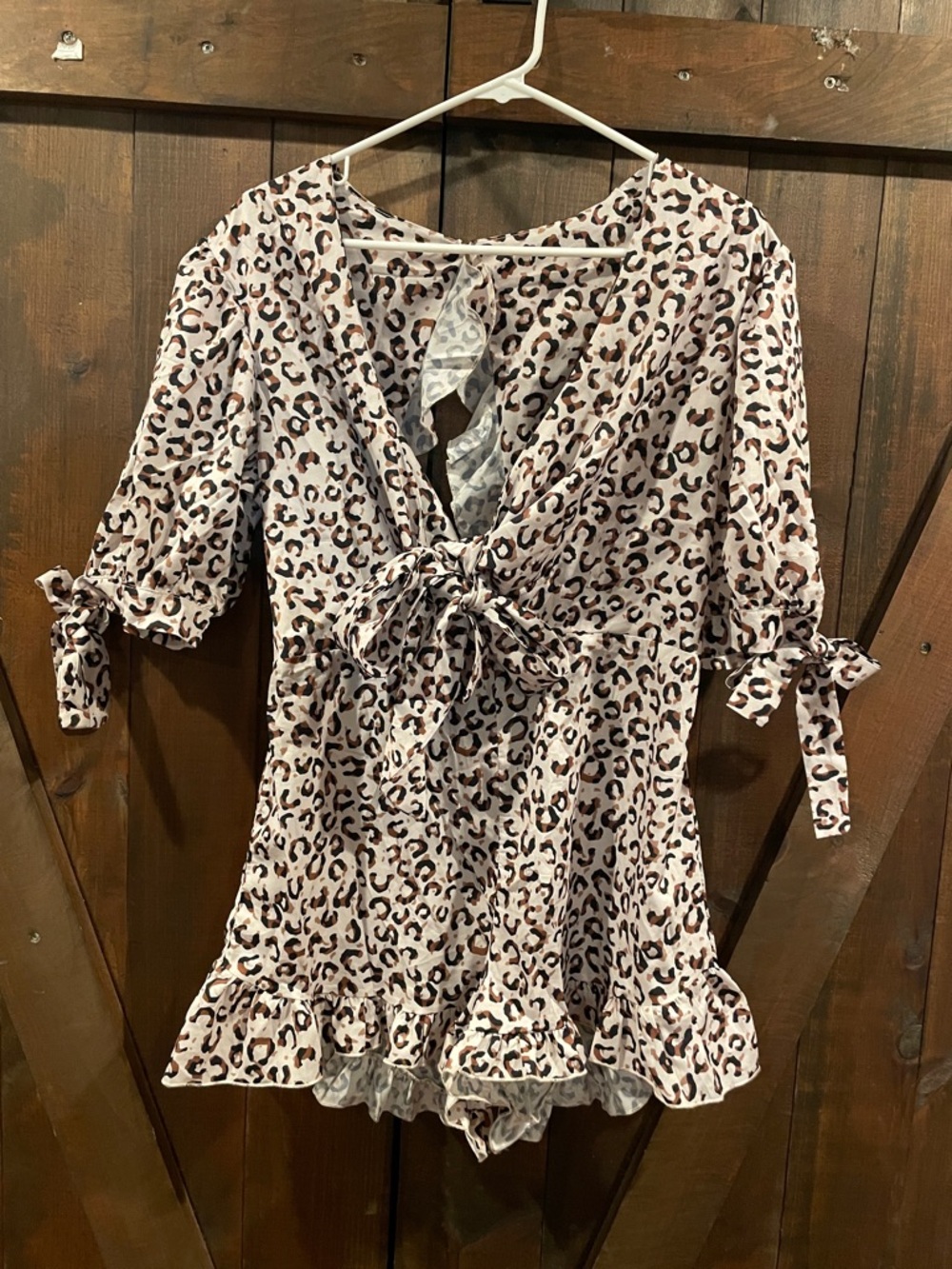 Leopard Print Tie-Front Women's Top in Blush